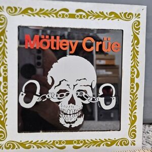 Vintage Carnival Prize 80s Motley Crue Mirror 6x6 Silver Skull Handcuffs Rock